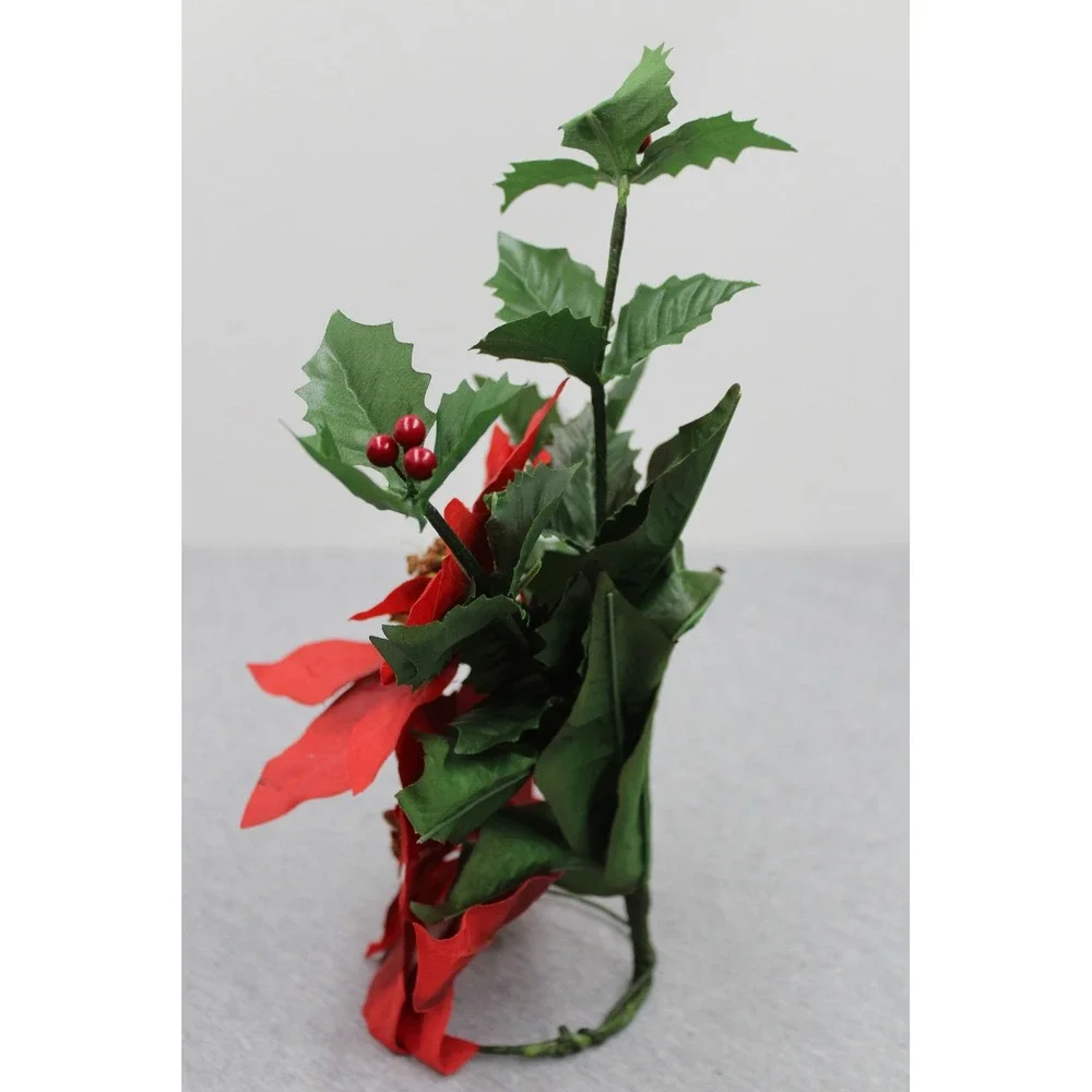 PartyLite Holly Poinsettia Red Green Floral Ring P0092 Christmas Decor 12in